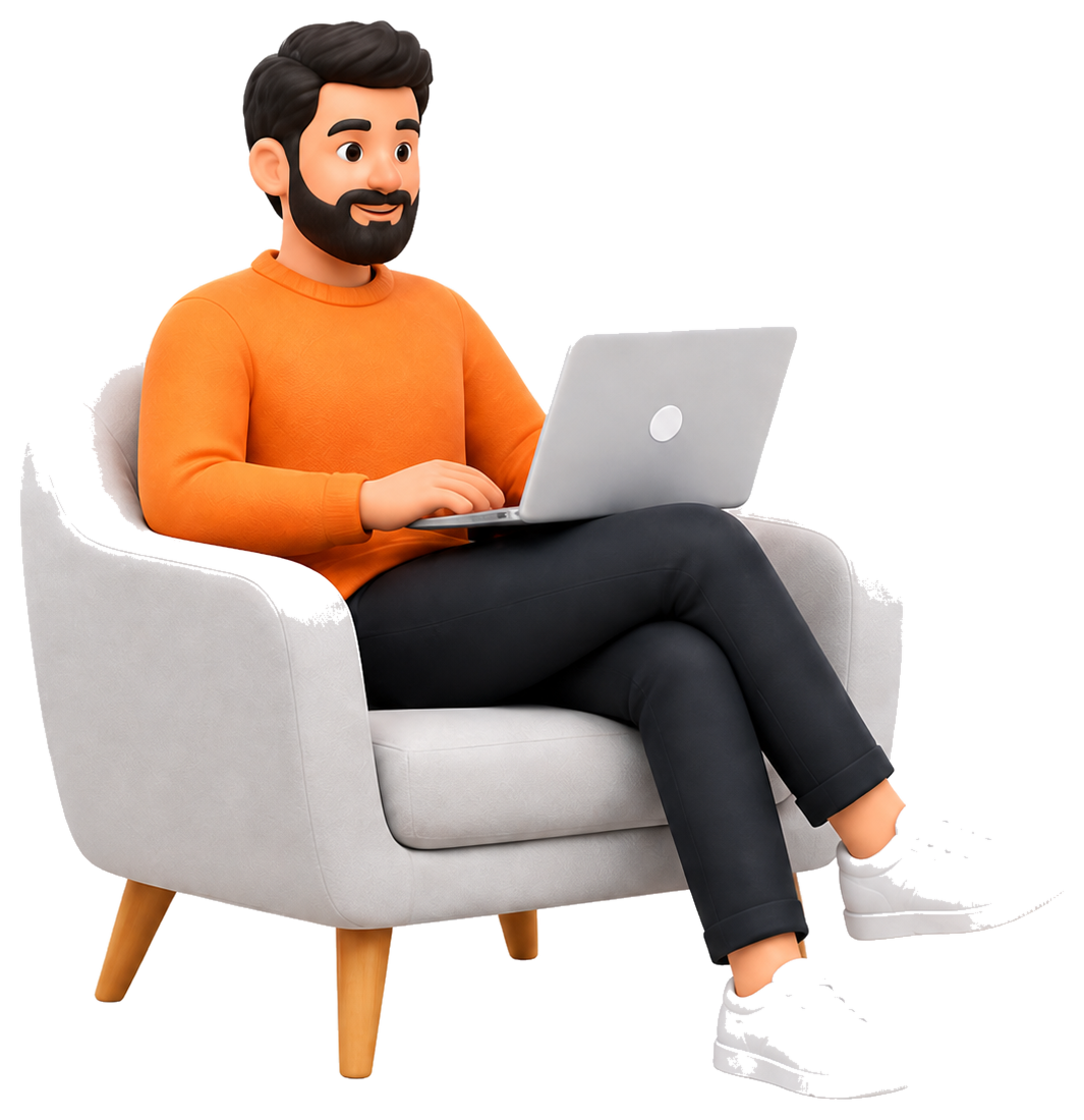 Designer working from an armchair with a laptop