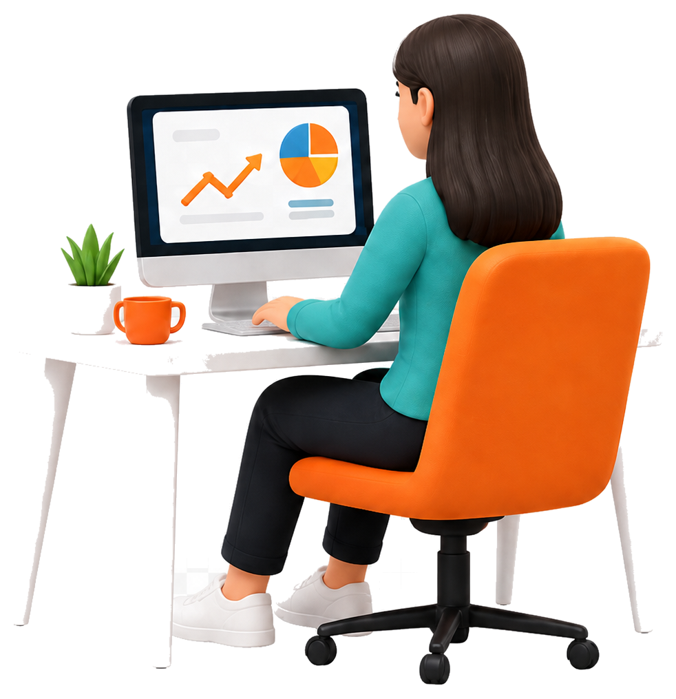Product designer analysing metrics at a desktop workstation